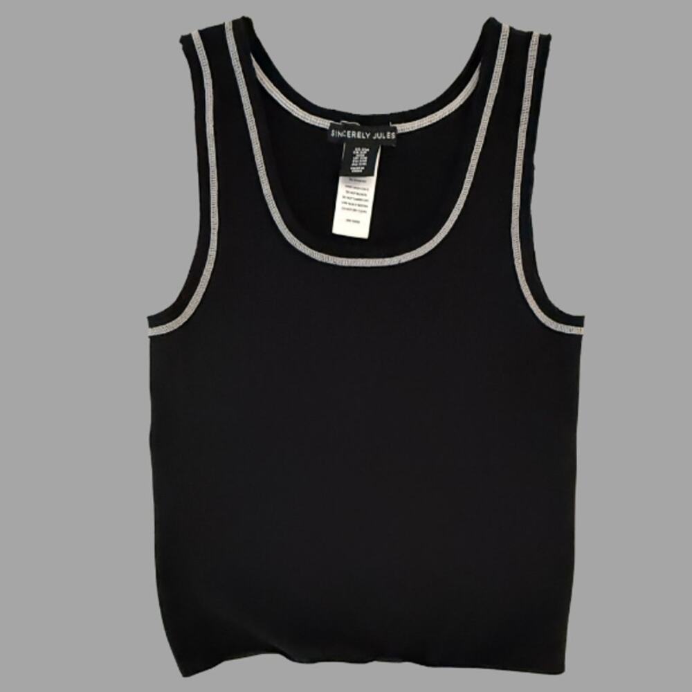 Sincerely Jules Black Cropped Tank Top White Contrast Trim S/M Soft